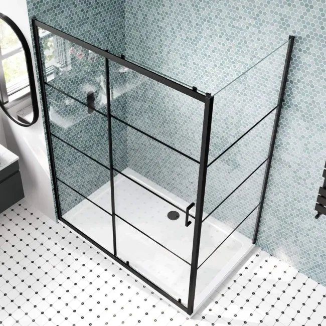 London Matt Black Grid 6mm Sliding Shower Enclosure 1400x800mm