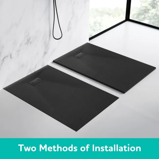Berlin Rectangular Matt Black Slate Effect SMC Composite Shower Tray 1600x700mm