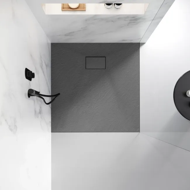 Berlin Square Dark Grey Slate Effect SMC Composite Shower Tray 900x900mm