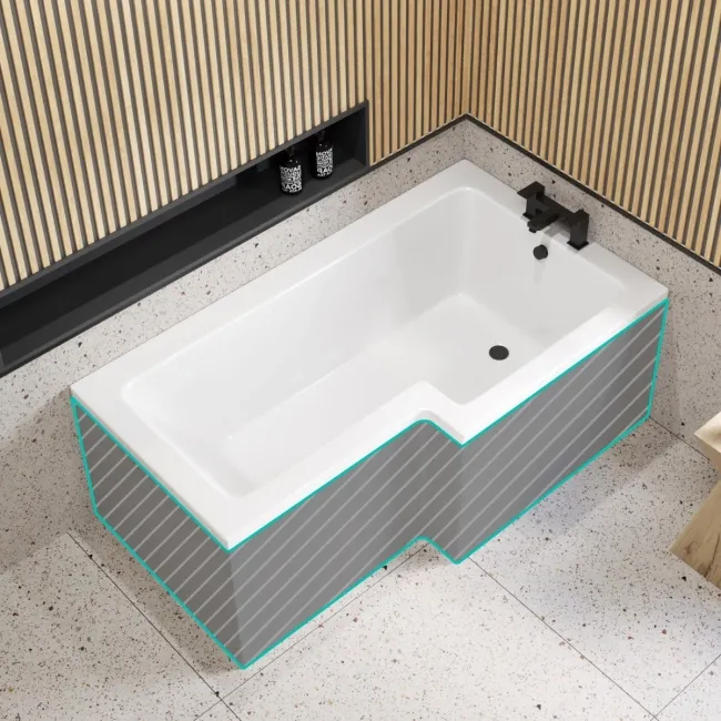 L Shaped 1600 Shower Bath - Right Handed