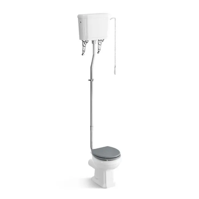 Hudson Traditional High-Level Toilet With Dove Grey Seat & Pedestal Basin - Single Tap Hole