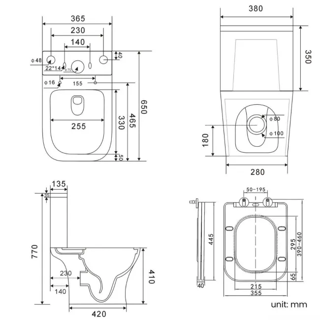Houston Rimless Close Coupled Toilet With Premium Soft Close Slim Seat