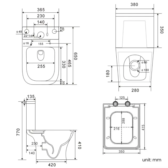 Houston Rimless Close Coupled Toilet With Premium Soft Close Seat