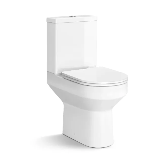 Denver Short Projection Rimless Close Coupled Toilet With Soft Close Slim Seat