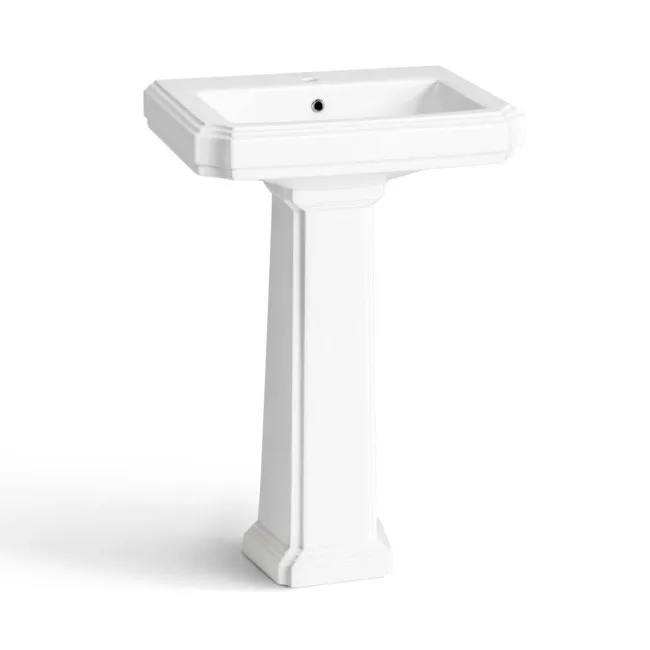 Hudson Traditional High-Level Toilet With Chalk White Seat & Pedestal Basin - Single Tap Hole