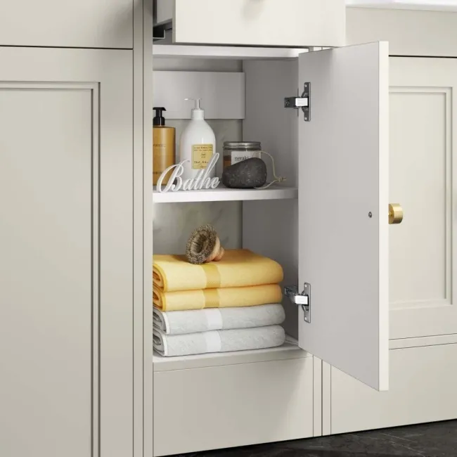 Monaco Chalk White Side Cabinet Unit 300mm - Brushed Brass Accents