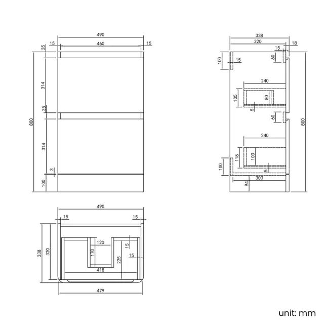 Corsica Storm Grey Slimline Basin Drawer Vanity 500mm