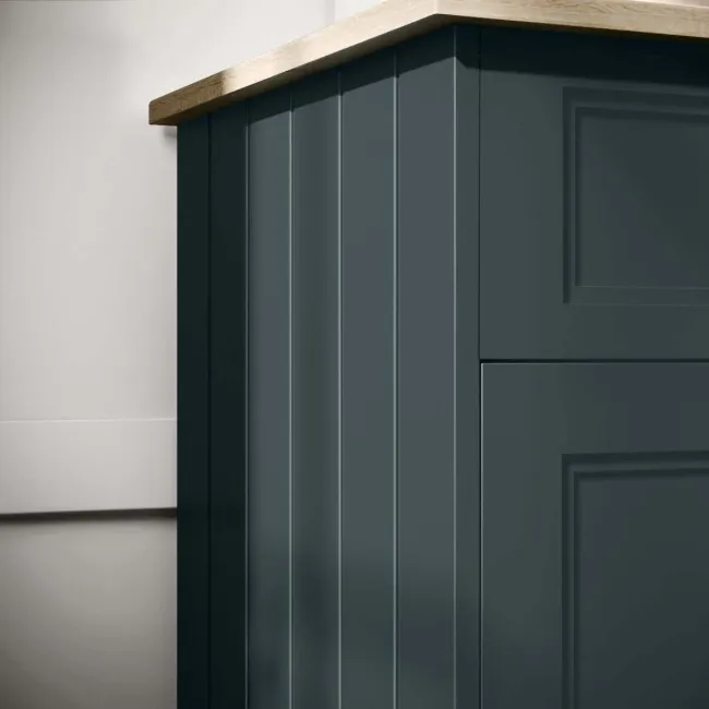 Lucia Inky Blue Vanity with Oak Effect Top & Curved Counter Top Basin 840mm