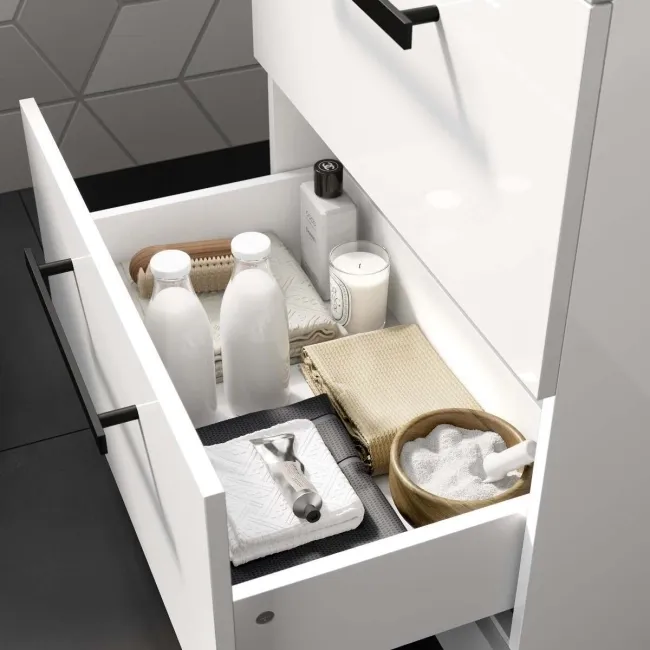 Avon Gloss White Basin Drawer Vanity 600mm - Black Accents