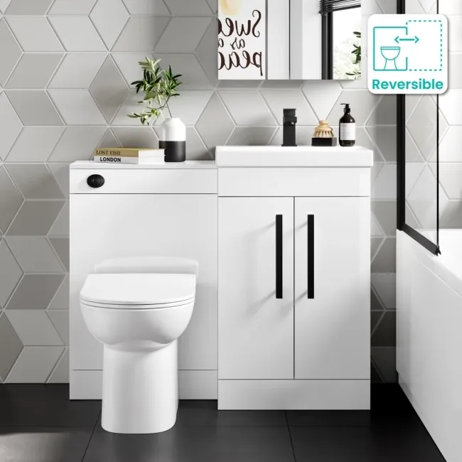 Avon Gloss White Combination Vanity Basin and Aruba Toilet 1000mm - Black Accents