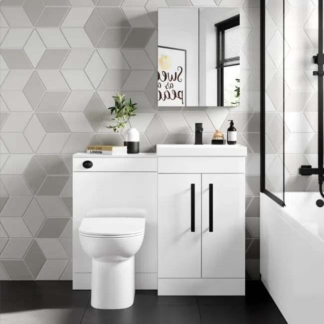 Avon Gloss White Combination Vanity Basin and Aruba Toilet 1000mm - Black Accents