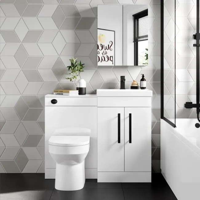 Avon Gloss White Combination Vanity Basin and Miami Toilet 1000mm - Black Accents