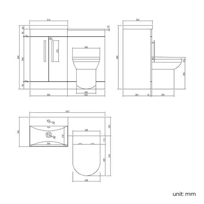 Avon Gloss White Combination Vanity Basin and Miami Toilet 1000mm - Black Accents