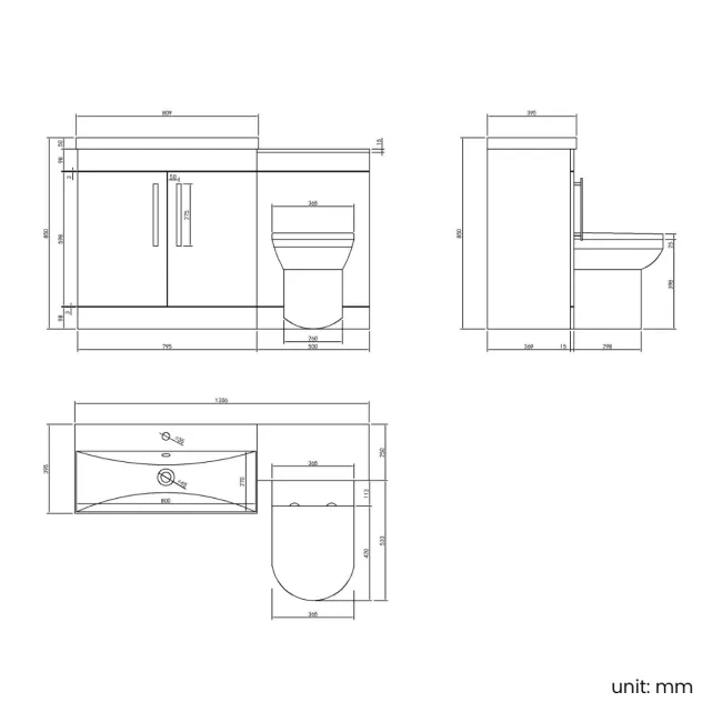 Avon Gloss White Combination Vanity Basin and Miami Toilet 1300mm - Black Accents