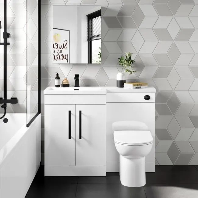 Avon Gloss White Combination Vanity Basin and Aruba Toilet 1100mm - Black Accents - Left Handed