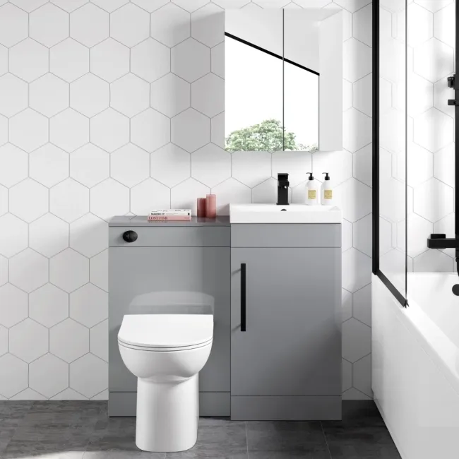 Avon Stone Grey Combination Vanity Basin and Aruba Toilet 950mm - Black Accents