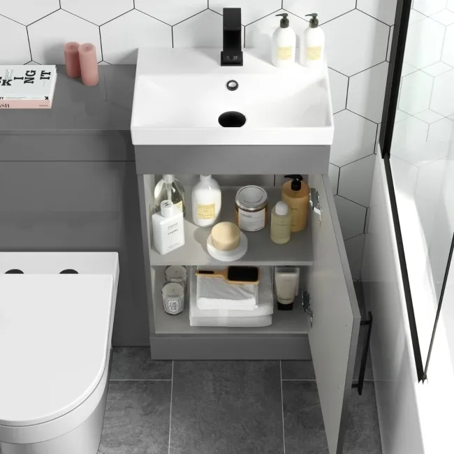 Avon Stone Grey Combination Vanity Basin and Miami Toilet 950mm - Black Accents