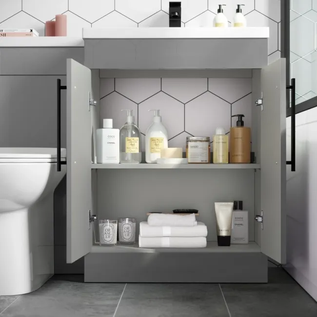 Avon Stone Grey Combination Vanity Basin and Aruba Toilet 1100mm - Black Accents - Right Handed