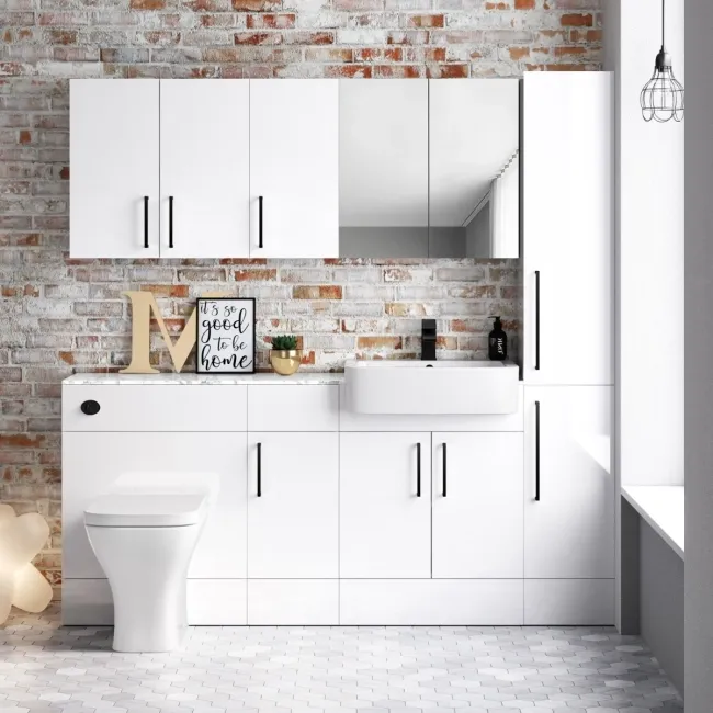 Harper Gloss White Combination Vanity Basin with Marble Top & Atlanta Toilet 1500mm - Black Accents