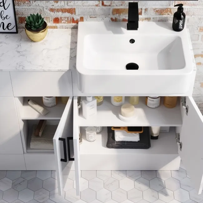 Harper Gloss White Combination Vanity Basin with Marble Top & Atlanta Toilet 1500mm - Black Accents