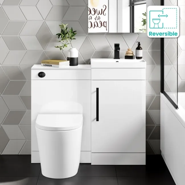 Avon Gloss White Combination Vanity Basin and Boston Toilet 950mm - Black Accents