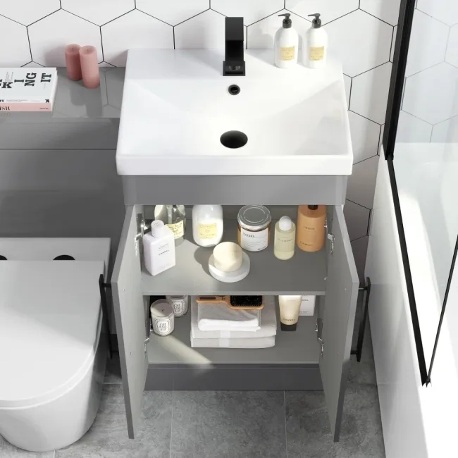 Avon Stone Grey Combination Vanity Basin and Boston Toilet 1000mm - Black Accents