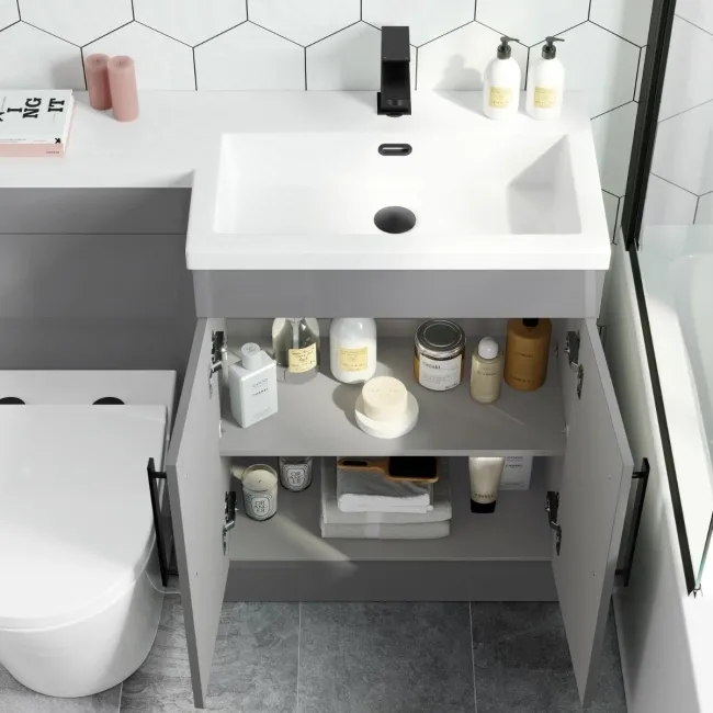 Avon Stone Grey Combination Vanity Basin and Boston Toilet 1100mm - Black Accents - Right Handed