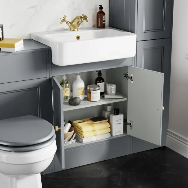 Monaco Dove Grey Basin Vanity 600mm - Brushed Brass Accents