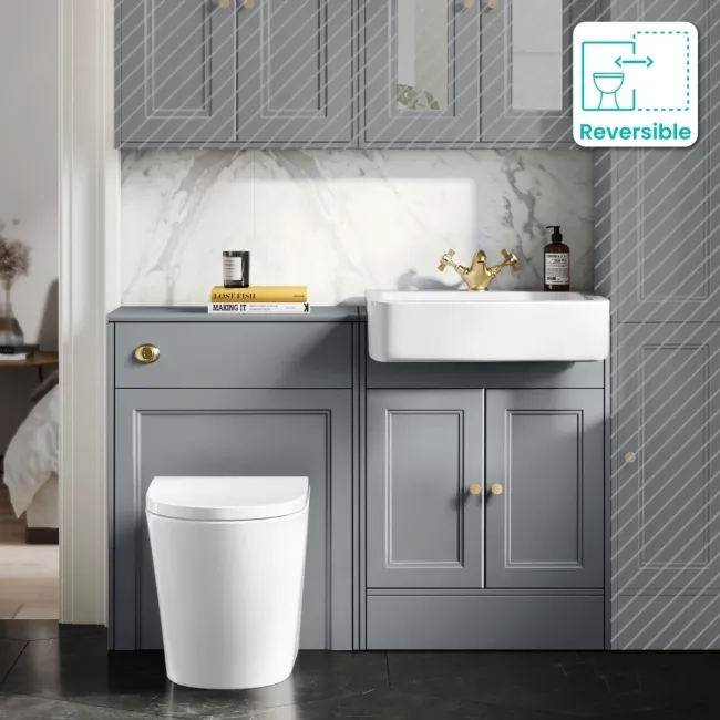 Monaco Dove Grey Combination Vanity Basin and Boston Toilet 1200mm - Brushed Brass Accents