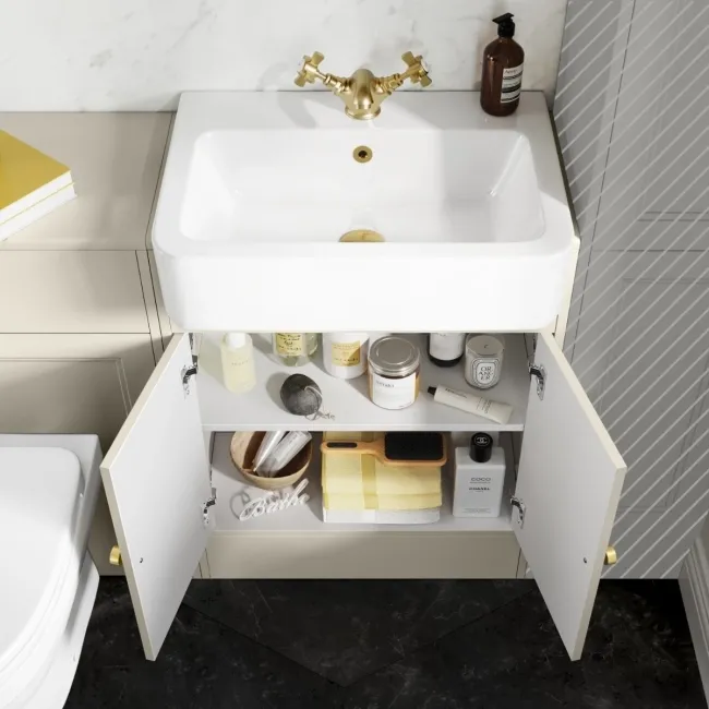 Monaco Chalk White Combination Vanity Basin and Seattle Toilet 1200mm - Brushed Brass Accents