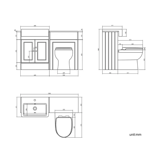 Monaco Chalk White Combination Vanity Basin and Seattle Toilet 1200mm - Brushed Brass Accents