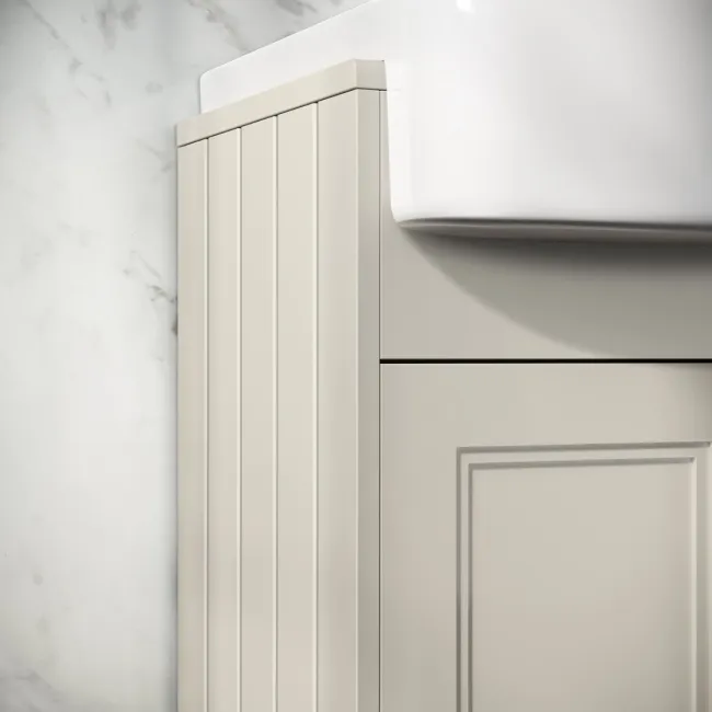 Monaco Chalk White Combination Vanity Basin and Hudson Toilet with Wooden Seat 1500mm - Brushed Brass Accents