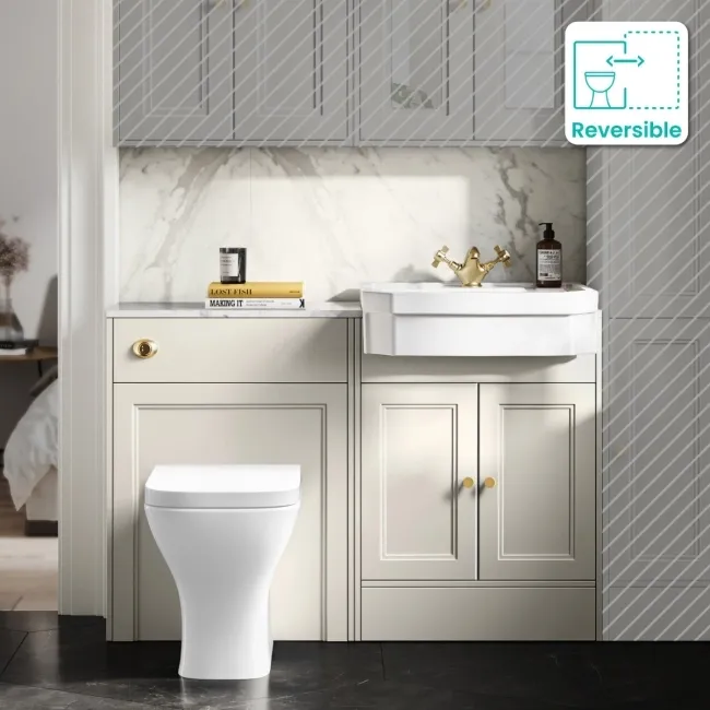 Monaco Chalk White Combination Vanity Traditional Basin with Marble Top & Atlanta Toilet 1200mm - Brushed Brass Accents