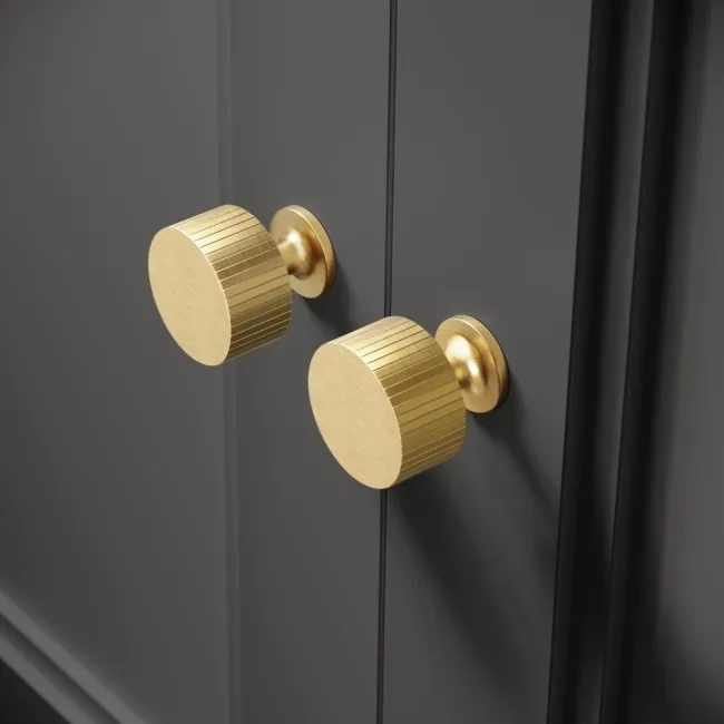 Monaco Graphite Grey Combination Vanity Basin and Hudson Toilet with Wooden Seat 1500mm - Brushed Brass Accents