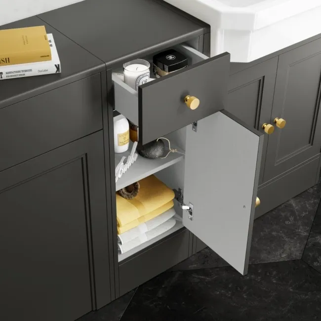 Monaco Graphite Grey Combination Vanity Traditional Basin and Seattle Toilet 1500mm - Brushed Brass Accents