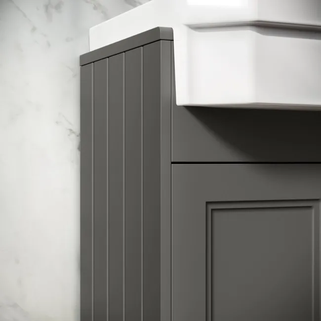 Monaco Graphite Grey Combination Vanity Traditional Basin and Boston Toilet 1500mm - Brushed Brass Accents