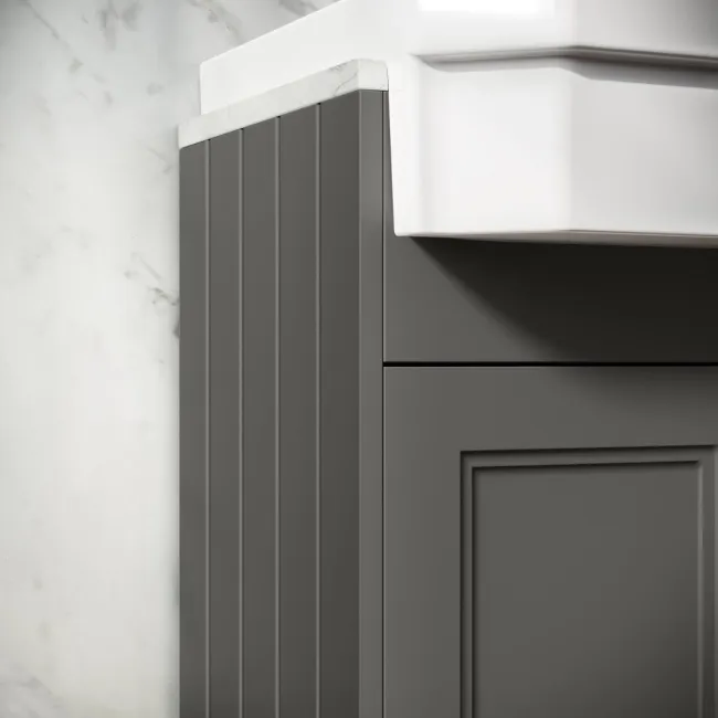 Monaco Graphite Grey Combination Vanity Traditional Basin with Marble Top & Hudson Toilet with Wooden Seat 1500mm - Brushed Brass Accents