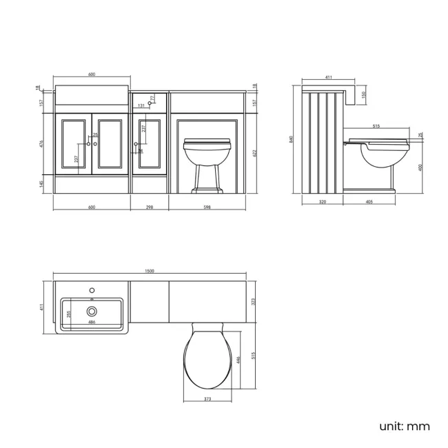 Monaco Inky Blue Combination Vanity Basin and Hudson Toilet with Wooden Seat 1500mm - Brushed Brass Accents