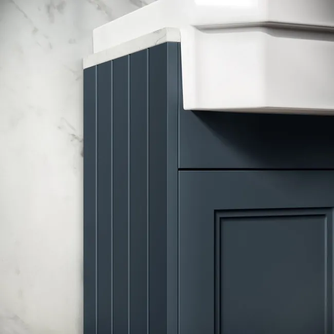 Monaco Inky Blue Combination Vanity Traditional Basin with Marble Top & Boston Toilet 1200mm - Brushed Brass Accents