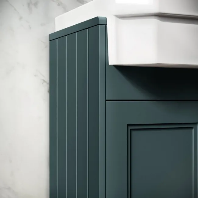 Monaco Midnight Green Combination Vanity Traditional Basin and Hudson Toilet with Wooden Seat 1500mm - Brushed Brass Accents