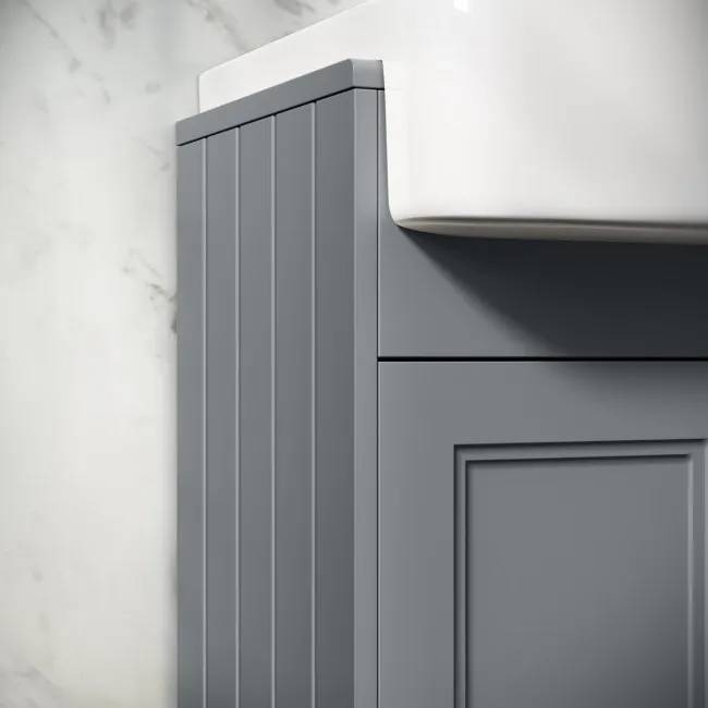 Monaco Dove Grey Combination Vanity Basin and Hudson Toilet with Wooden Seat 1500mm - Brass Knurled Handles