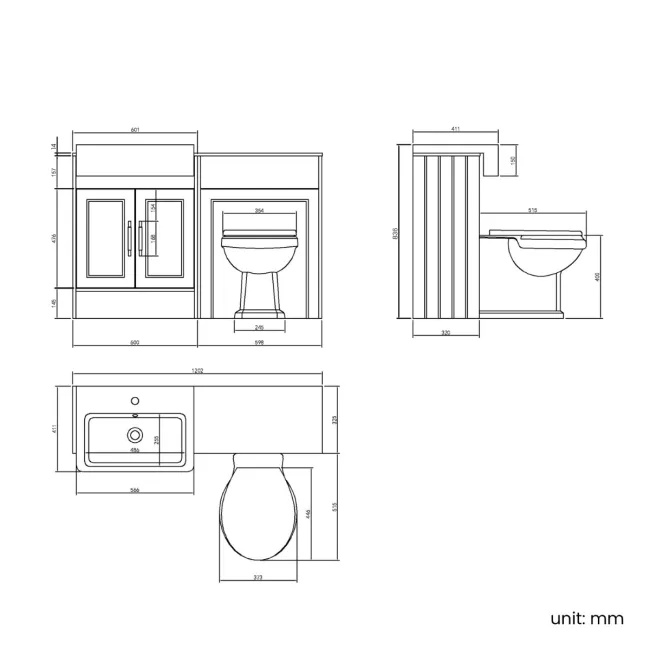Monaco Chalk White Combination Vanity Basin with Marble Top & Hudson Toilet with Wooden Seat 1200mm - Brass Knurled Handles