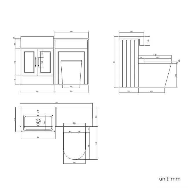 Monaco Graphite Grey Combination Vanity Basin and Boston Toilet 1200mm - Brass Knurled Handles