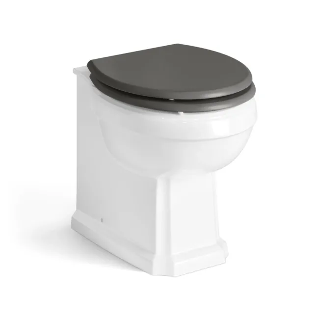 Monaco Graphite Grey Combination Vanity Traditional Basin with Marble Top & Hudson Toilet with Wooden Seat 1500mm - Brass Knurled Handles