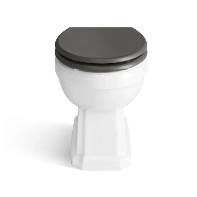 Monaco Graphite Grey Combination Vanity Traditional Basin with Marble Top & Hudson Toilet with Wooden Seat 1500mm - Brass Knurled Handles