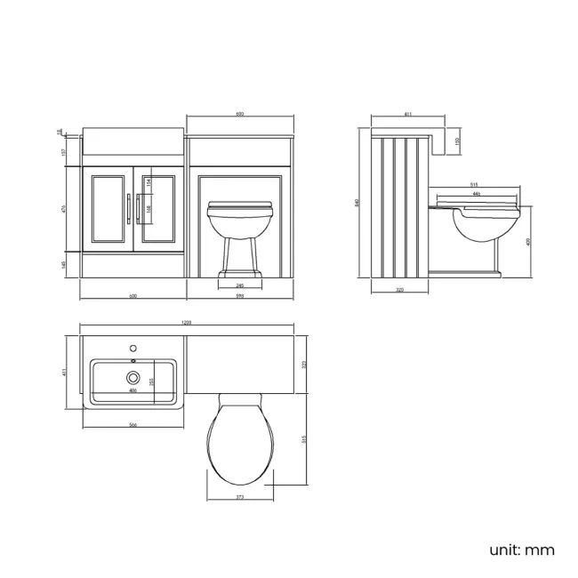 Monaco Inky Blue Combination Vanity Basin and Hudson Toilet with Wooden Seat 1200mm - Brass Knurled Handles