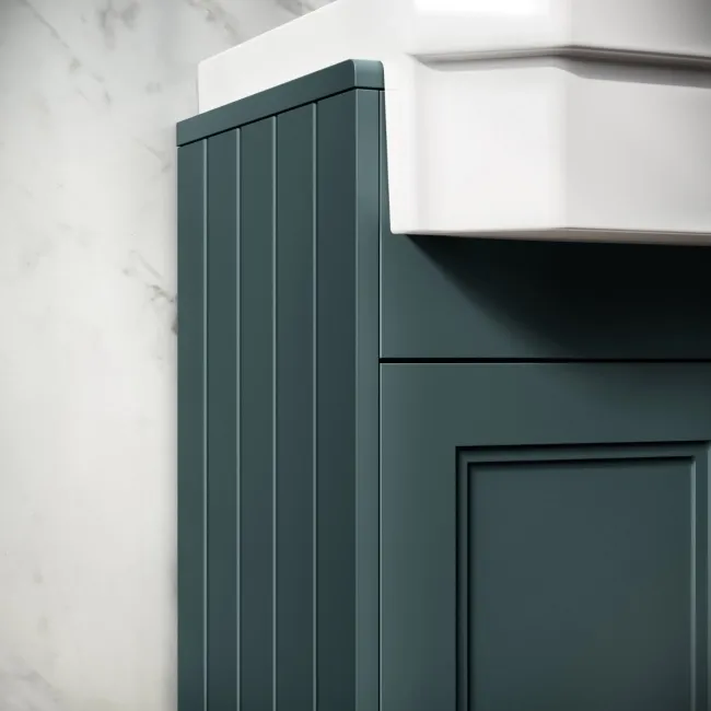 Monaco Midnight Green Combination Vanity Traditional Basin and Hudson Toilet with Wooden Seat 1200mm - Brass Knurled Handles
