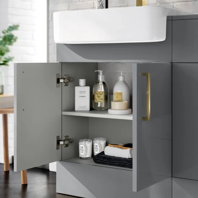 Harper Stone Grey Combination Vanity Basin and Houston Toilet 1200mm - Brushed Brass Accents