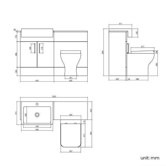Harper Stone Grey Combination Vanity Basin and Houston Toilet 1200mm - Brushed Brass Accents