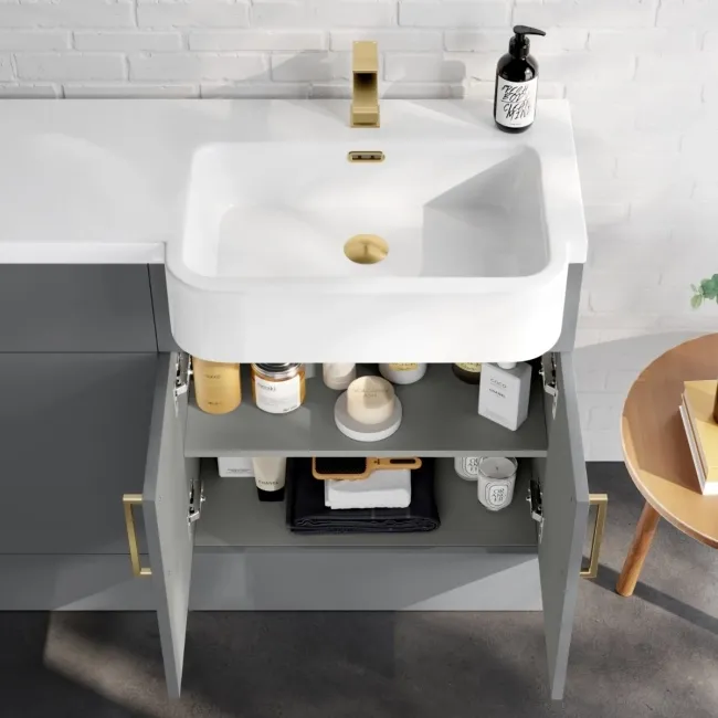 Harper Stone Grey Combination Vanity Basin and Houston Toilet 1200mm - Brushed Brass Accents - Right Handed